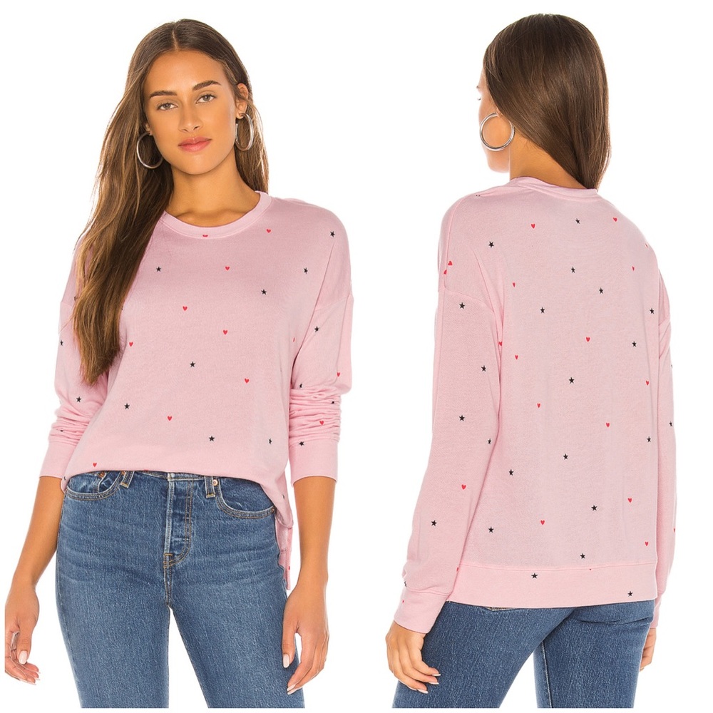 Sundry Stars & Hearts Crew Sweatshirt Pink XL